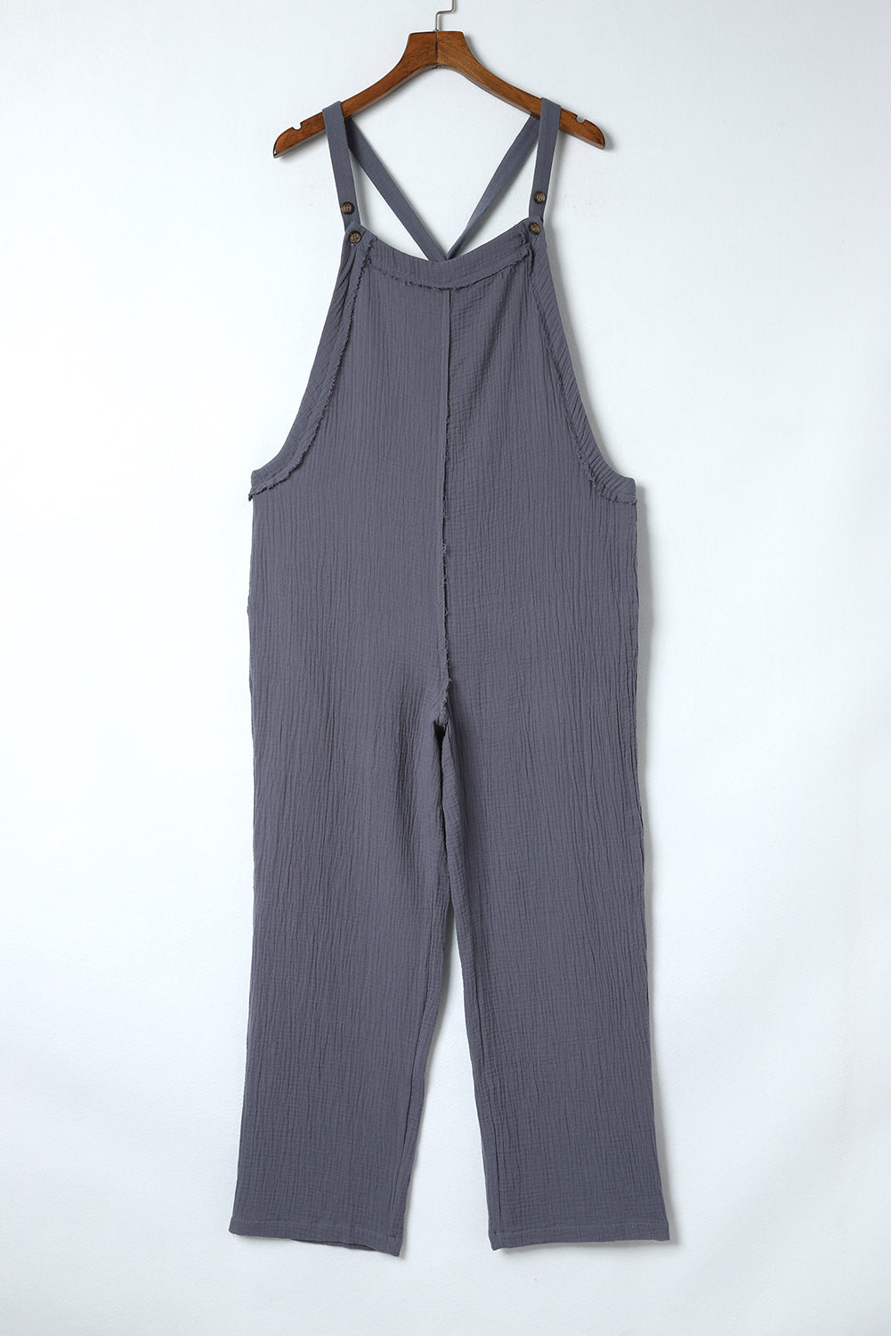 Distressed Trim Crinkle Pocketed Jumpsuit