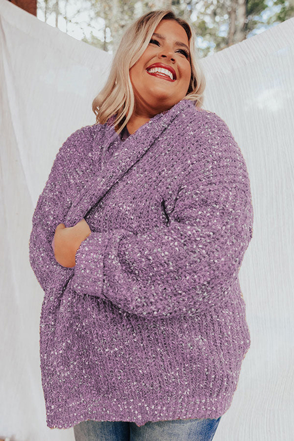 Kaki Cardigan douillet en tricot ouvert sur le devant de grande taille