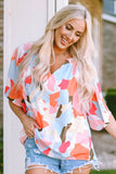 Floral Print V Neck Half Sleeve Blouse