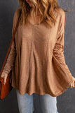 Seamed Loose Fit V Neck Long Sleeve Top