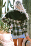 Blackish Green Snap Buttons Colorblock Plaid Shacket