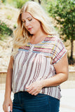 Plus Size Boho Floral Striped Print Blouse