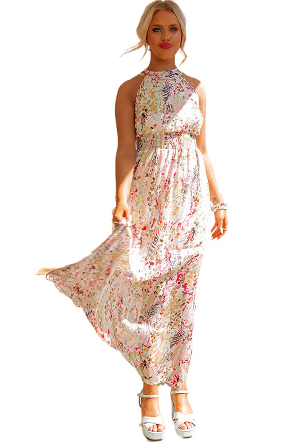 Crisscross Backless Long Floral Dress