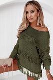 Pull tricoté à glands Boho vert