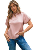 Twist High Neck Puff Sleeve Satin Blouse