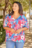 V Neck Dolman Sleeve Plus Size Floral Blouse