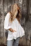 Lace V-Neck Bracelet Sleeve Ruffle Blouse