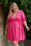 Plus Size 3/4 Sleeves V Neck Leopard Dress