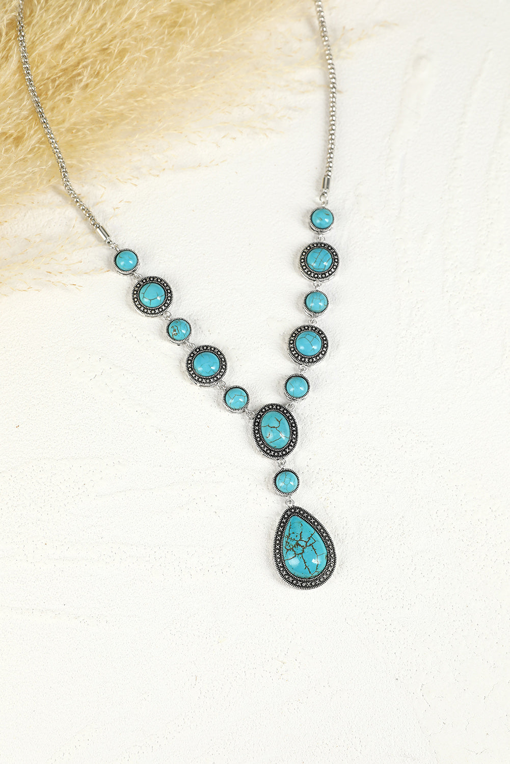 Crackle Turquoise Water Drop Accent Necklace