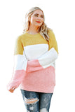 Pull Jaune Colorblock à Manches Bulles Grande Taille