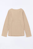 Khaki Ribbed Round Neck Knit Long Sleeve Top