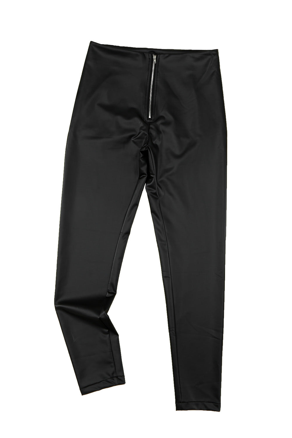 Pantalon PU skinny uni noir à fermeture éclair