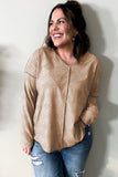 Plus Size Textured Drop Shoulder Exposed Seam Top