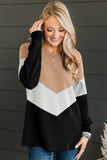 Black Color Block Long Sleeve Ribbed Loose Top