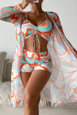 Abstract Print Drawstring Bikini and Swim Shorts with Cover Up