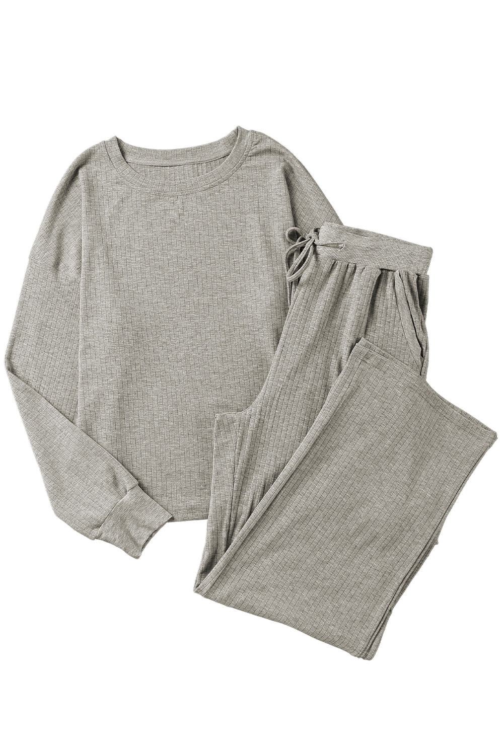 Ribbed Drop Shoulder Pullover and Pants Lounge Set