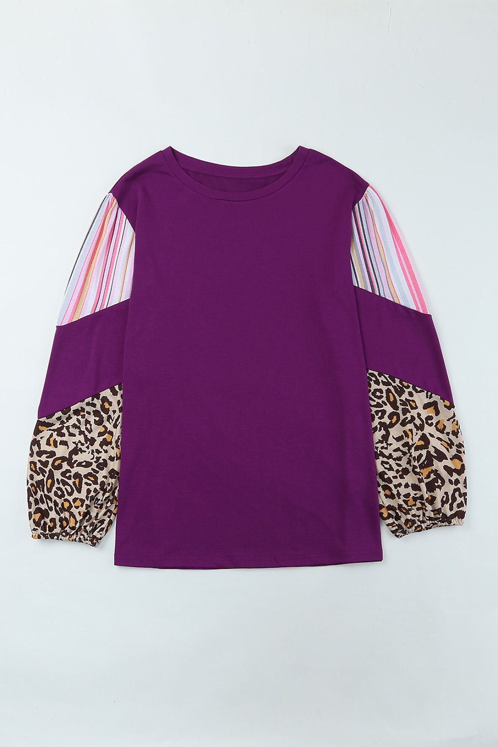 Leopard Striped Color Block Plus Size Top