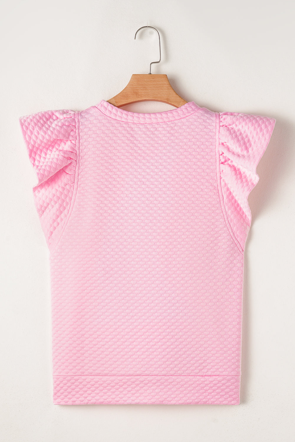 Pink Textured Ruffle Short Sleeve Pullover Top