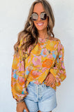 Red Floral Print Ruffle Puff Sleeve Blouse