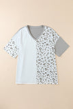 Plus Size Leopard Patchwork Short Sleeve Top