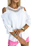 Lace Patchwork Cold Shoulder 3/4 Sleeve Blouse