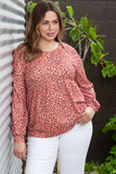 Print Long Sleeve Ruffled Babydoll Plus Size Blouse