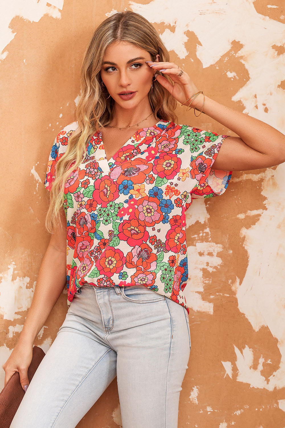 Floral Split Neck Top