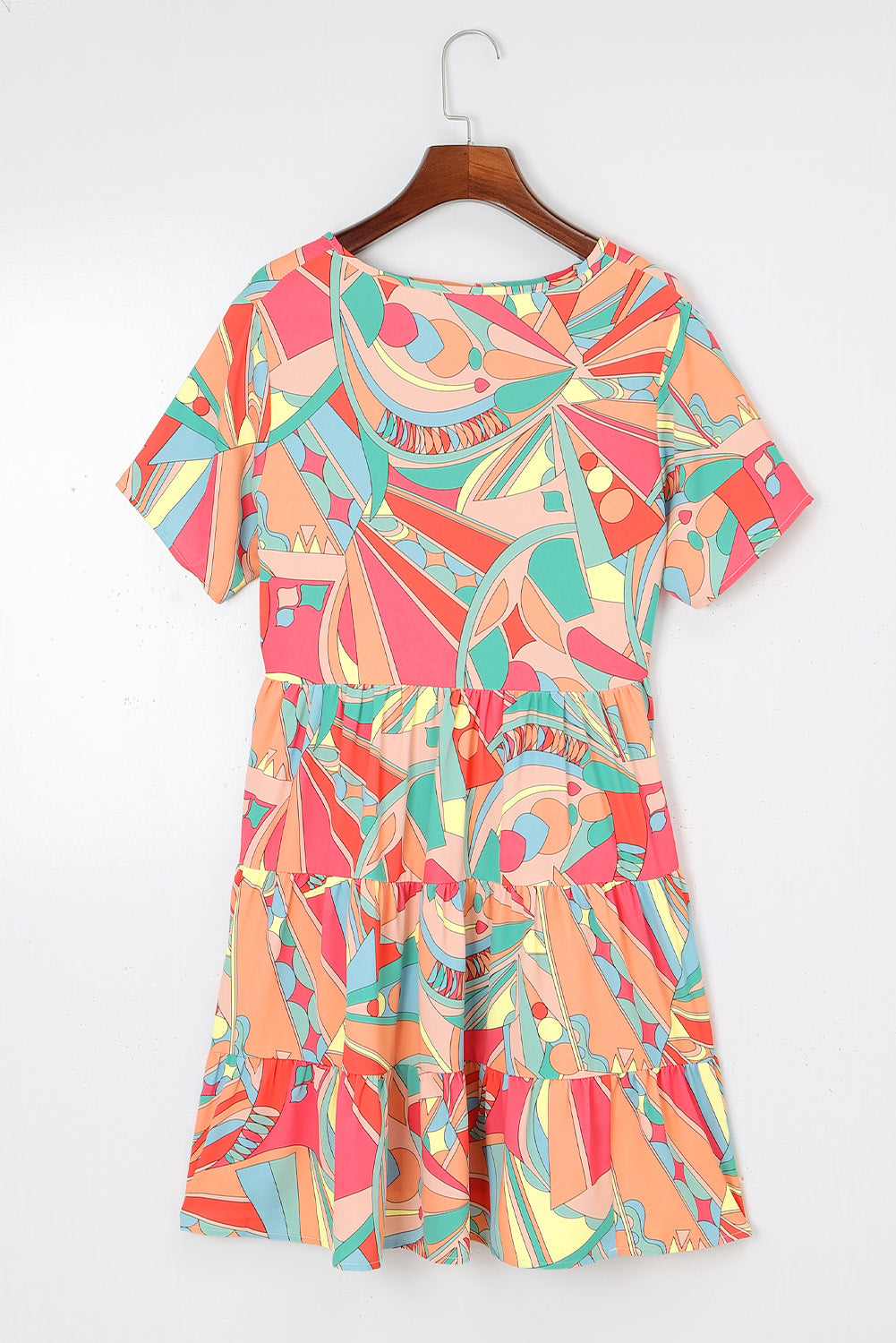 Abstract Geometry Print Half Puff Sleeve Loose Shirt