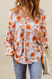 Split V Neck Floral Print Dolman Blouse