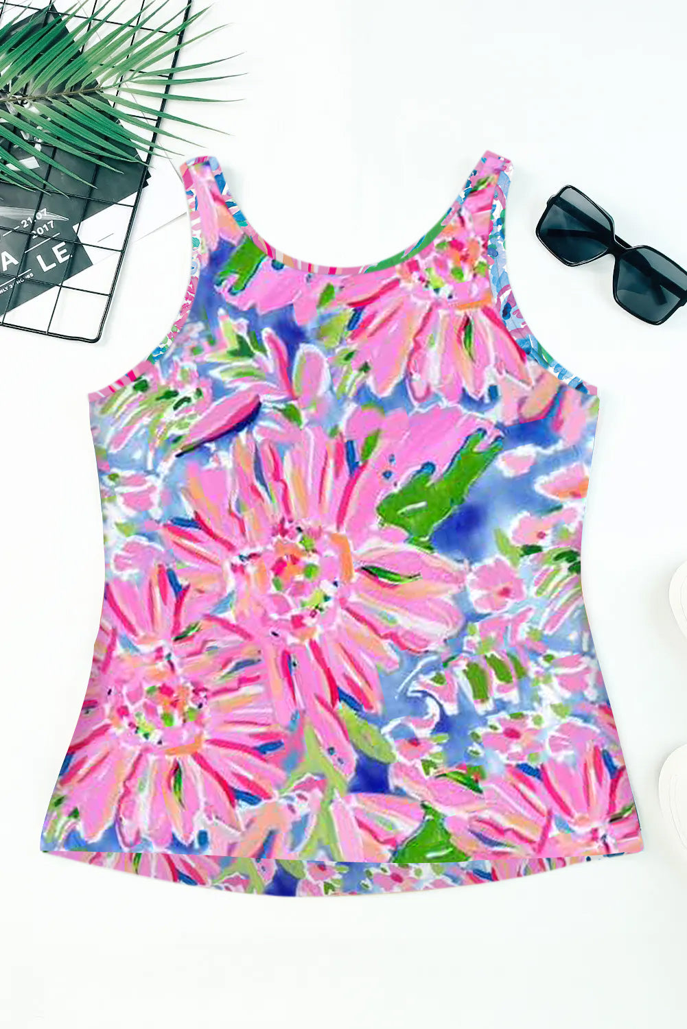 Floral Print Notch Neck Sleeveless Top