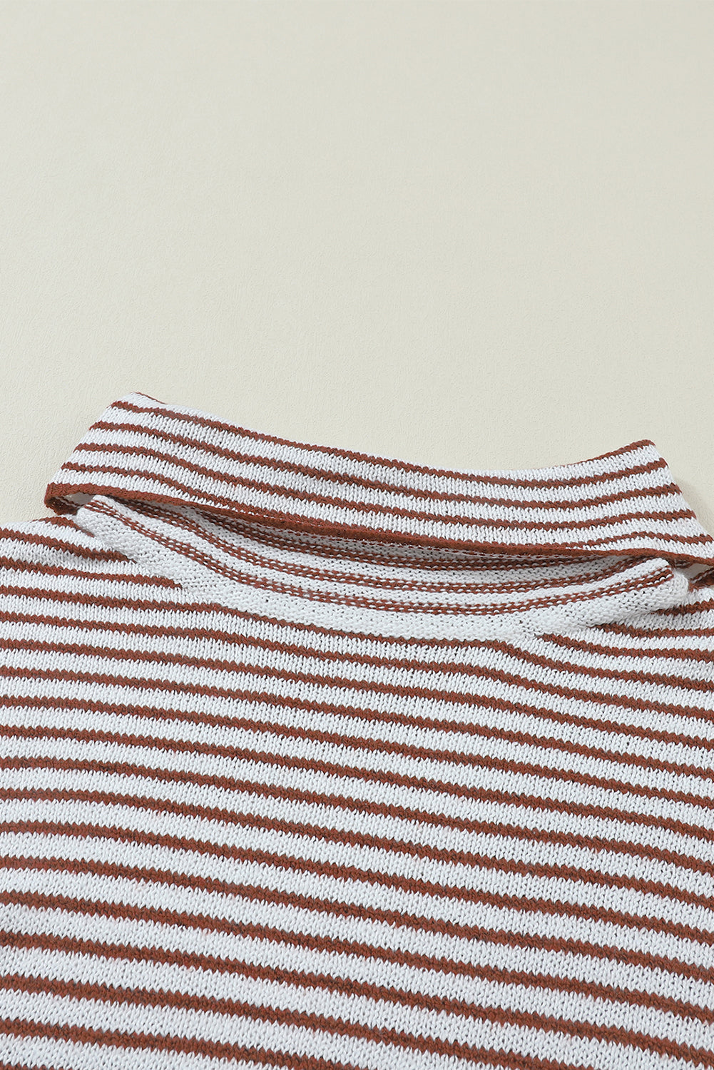 Khaki Striped Turtleneck Loose Sweater