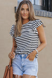 Stripe Print Tiered Ruffled Sleeve Tee