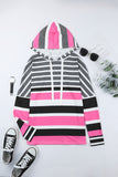 Multi Striped Drawstring Long Sleeve Hoodie