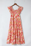 Floral Print Shirred Ruffled Sleeveless Plus Size Dress