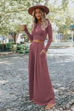 Solid Color Ribbed Crop Top Long Pants Set