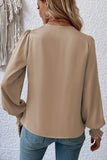 Solid Surplice Neck Shirred Cuffs Draped Blouse