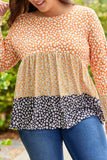 Plus Size Colorblock Blooming Daisy Long Sleeve Flowy Top