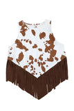 Cow Printed Fringe Hem Tank Top