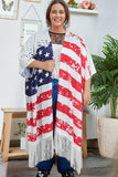 Plus Size American Flag Tasseled 3/4 Sleeve Cardigan