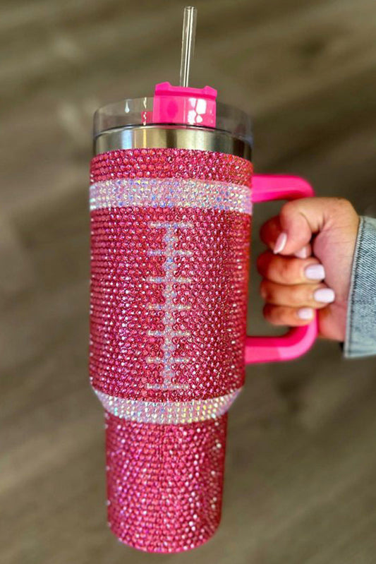 Rose Red Contrast Rhinestone Rugby 304 Stainless Steel Tumbler 40oz