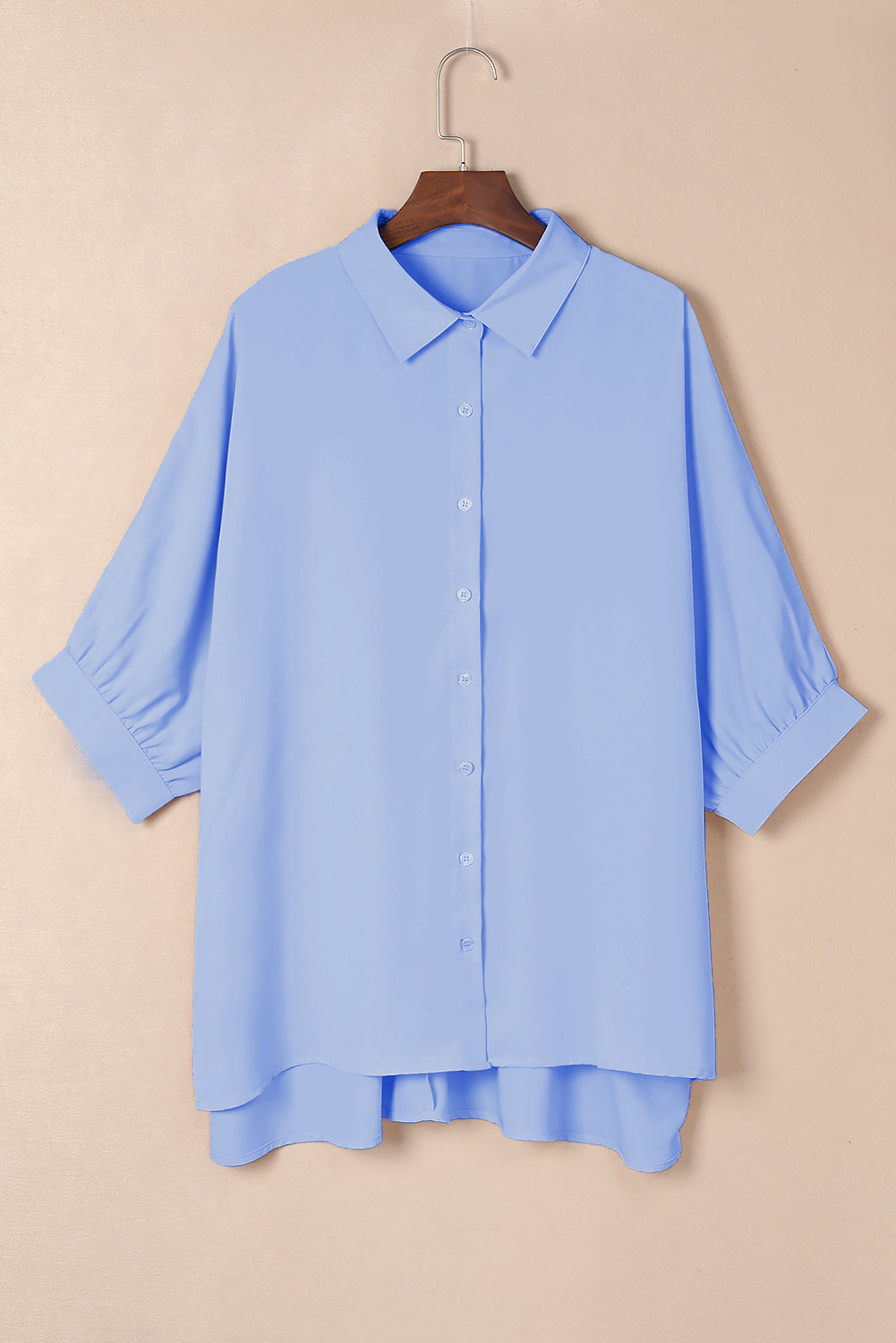 Chemise oversize noire à manches 3/4 bouffantes