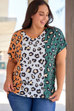 Plus Size Leopard Print Contrast T-Shirt