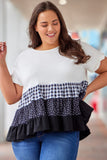 Plaid Dot Ruffled Plus Size Babydoll Top