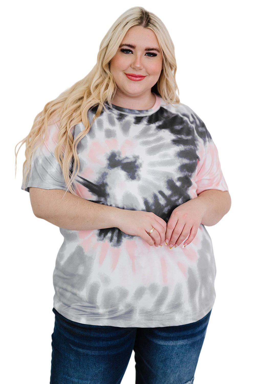 T-shirt gris tie-dye à manches raglan grande taille