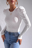 Jacquard Textured Puff Sleeve O-Neck Top