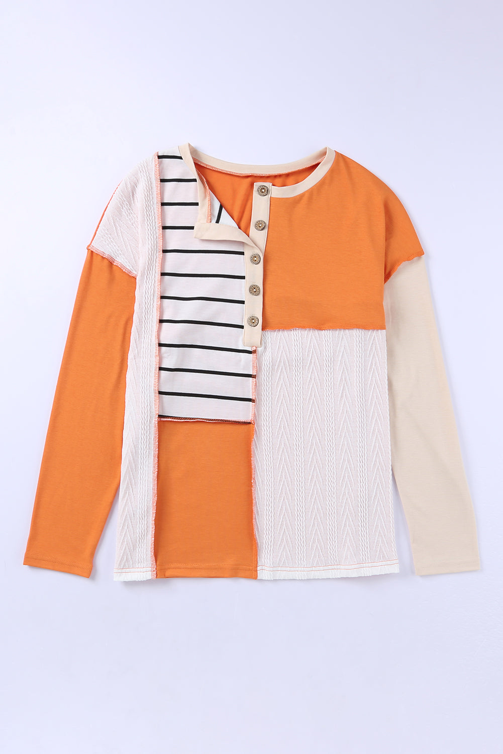 Stripe Color Block Splicing Long Sleeve Henley Top