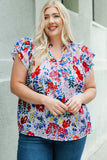 Plus Floral Print Ruffle Cap Sleeve V Neck Blouse