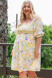 Plus Size Floral Print Ruffle Bubble Sleeve Babydoll Dress