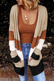 Open Front Colorblock Cardigan with Pockets