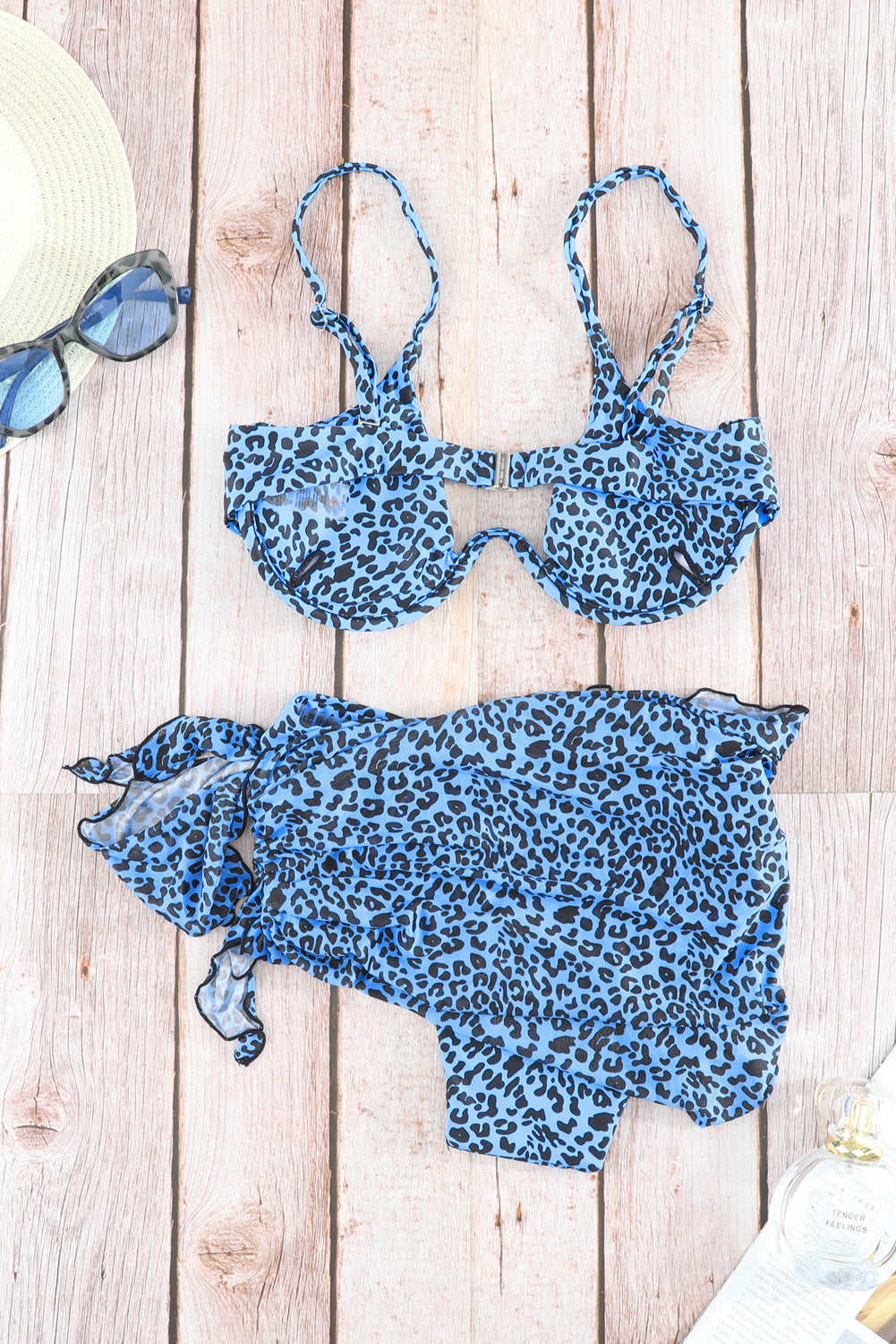 3pcs Leopard Bikini & Sarong Swim Set